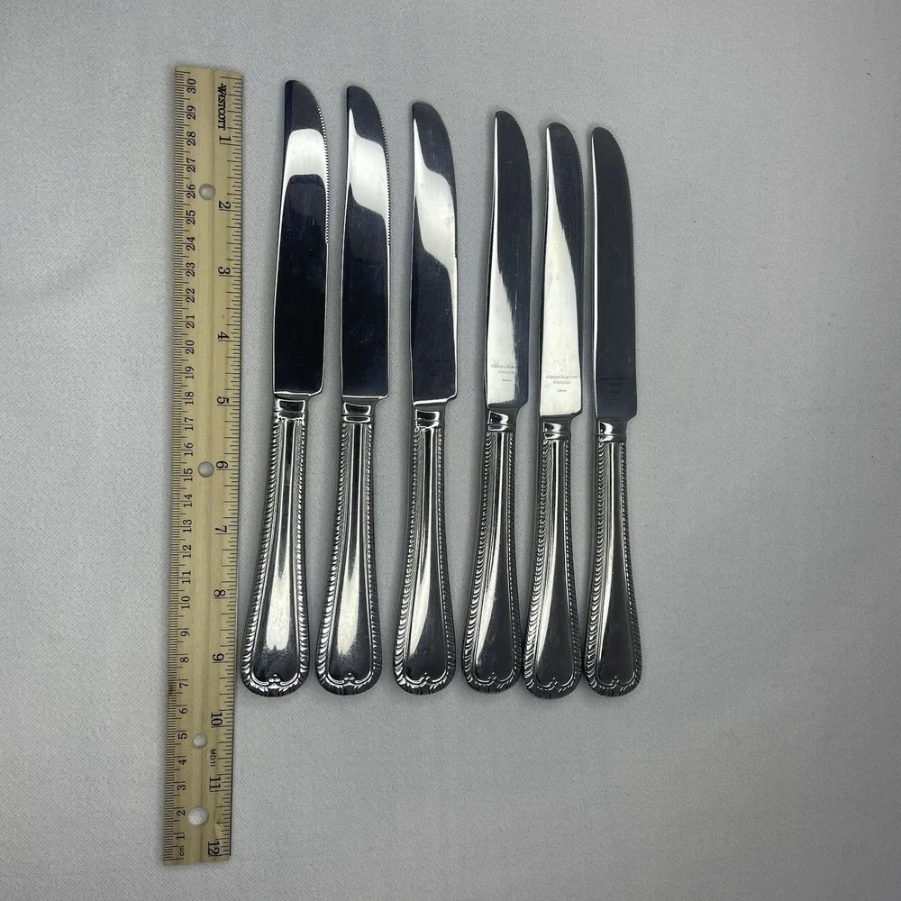 Reed & Barton Wakefield‎ Elegant Bead Flatware Dinner Knives Stainless Steel (6)